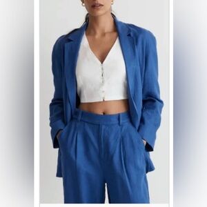 MADEWELL Double breasted Blue linen oversized woman career casual blazer XXL
